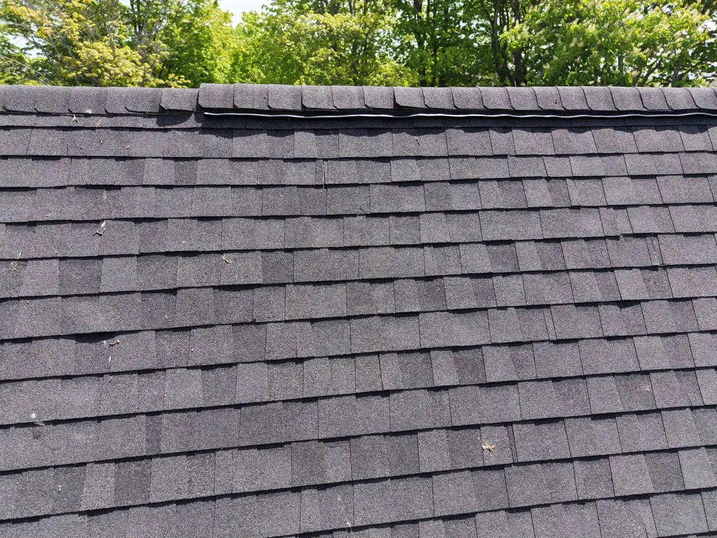 Ridge cap and shingle course detail with ridge vent on the Sackville Victorian by Plus Ultra Roofing