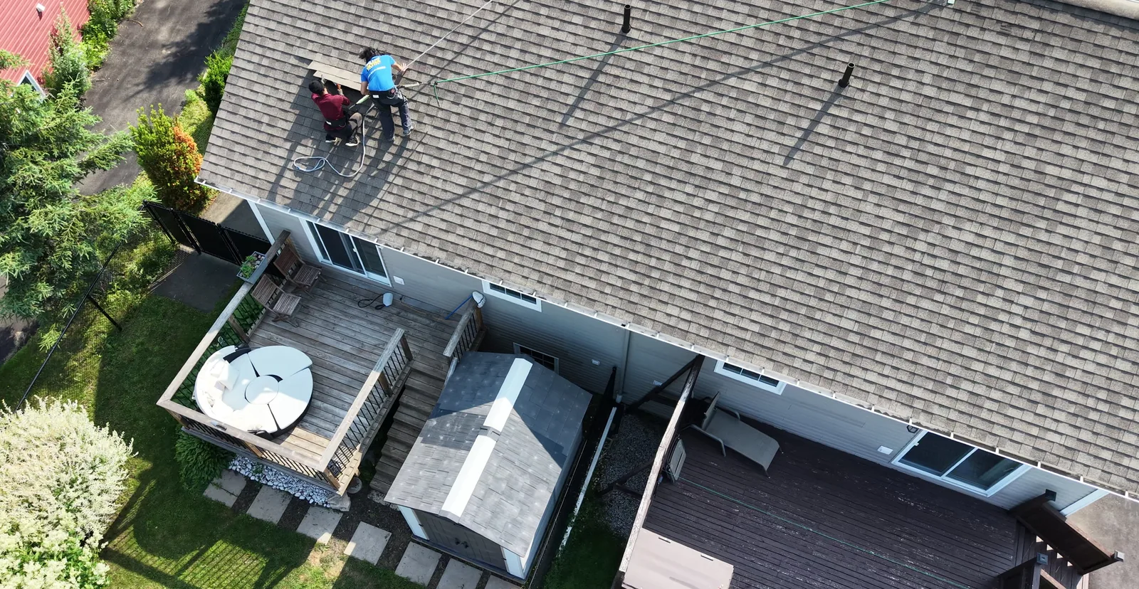 Our crew applying the Revive rejuvenation spray, photographed from our drone
